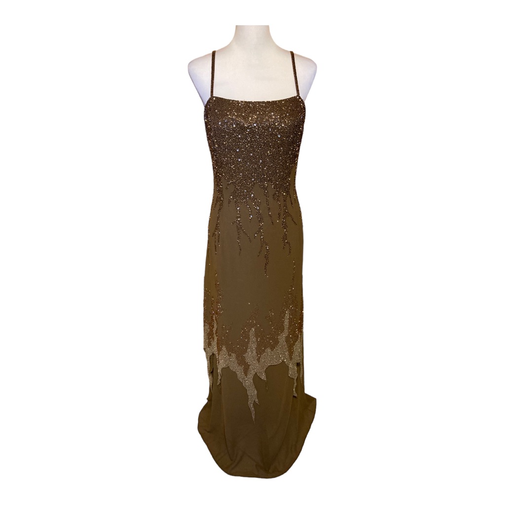 Marsoni Brown Beaded Mermaid Gown Formal Gown. Ptp 19” Length 52”
